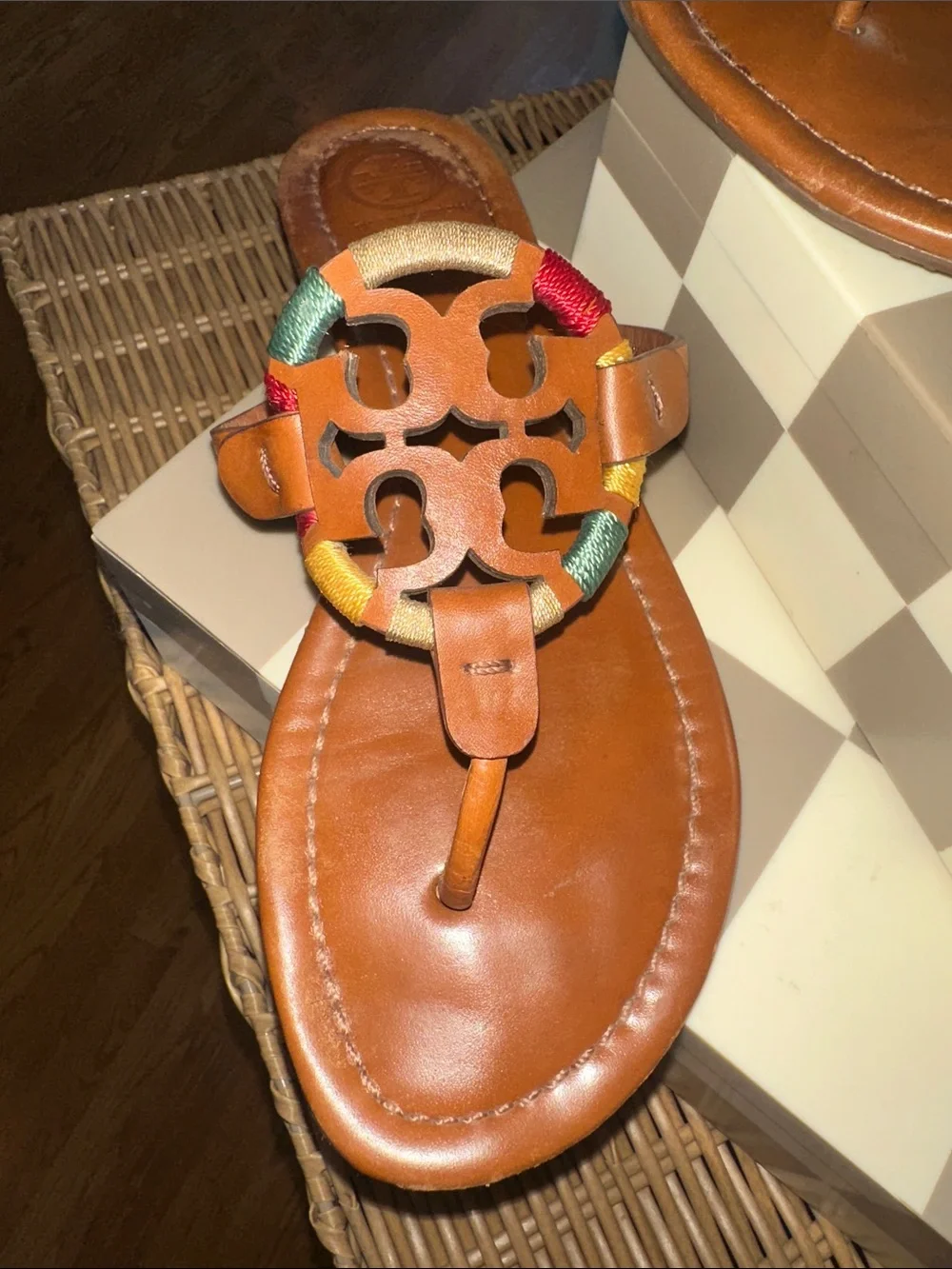 Tory Burch Tan Leather Embroidered Miller sandals size 8